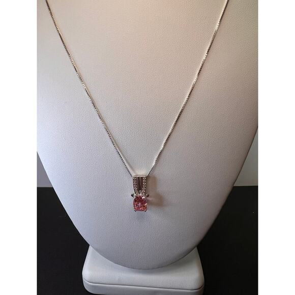 Bella Luce Pink and white CZ Rhodium Over Silver Pendant - Picture 11 of 11